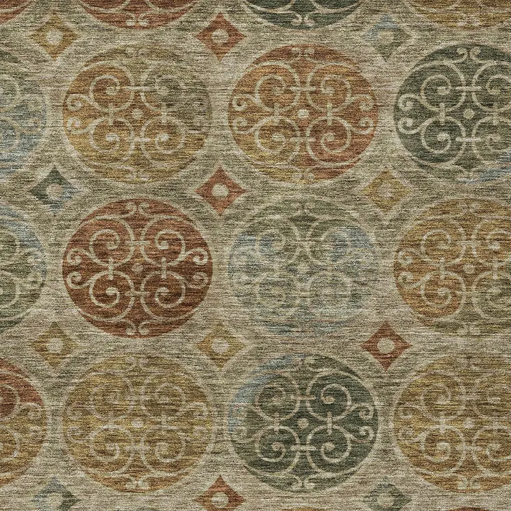 10' X 14' Taupe Green And Gold Trellis Washable Indoor Outdoor Area Rug
