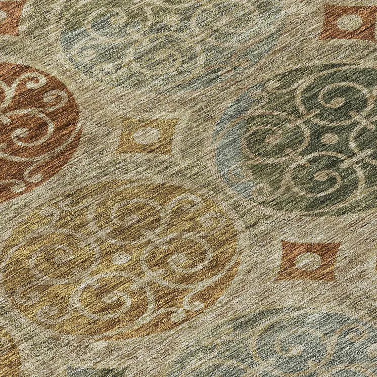 10' X 14' Taupe Green And Gold Trellis Washable Indoor Outdoor Area Rug