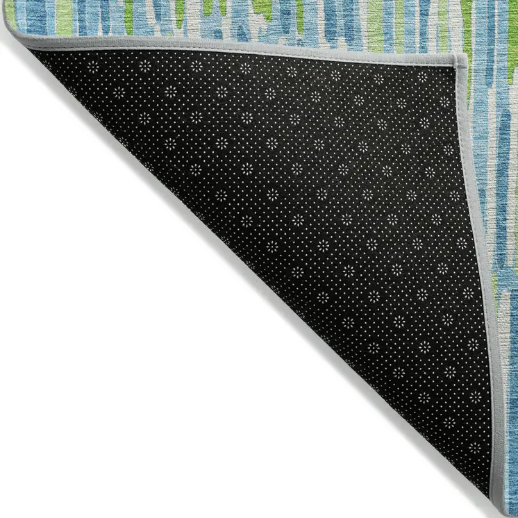 5' X 8' Aqua Teal Blue And Lime Green Abstract Washable Indoor Outdoor Area Rug