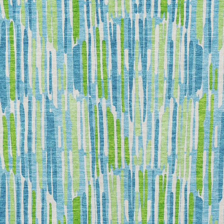 5' X 8' Aqua Teal Blue And Lime Green Abstract Washable Indoor Outdoor Area Rug