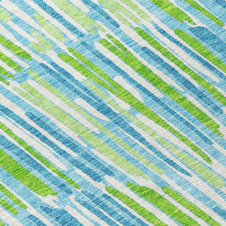 5' X 8' Aqua Teal Blue And Lime Green Abstract Washable Indoor Outdoor Area Rug