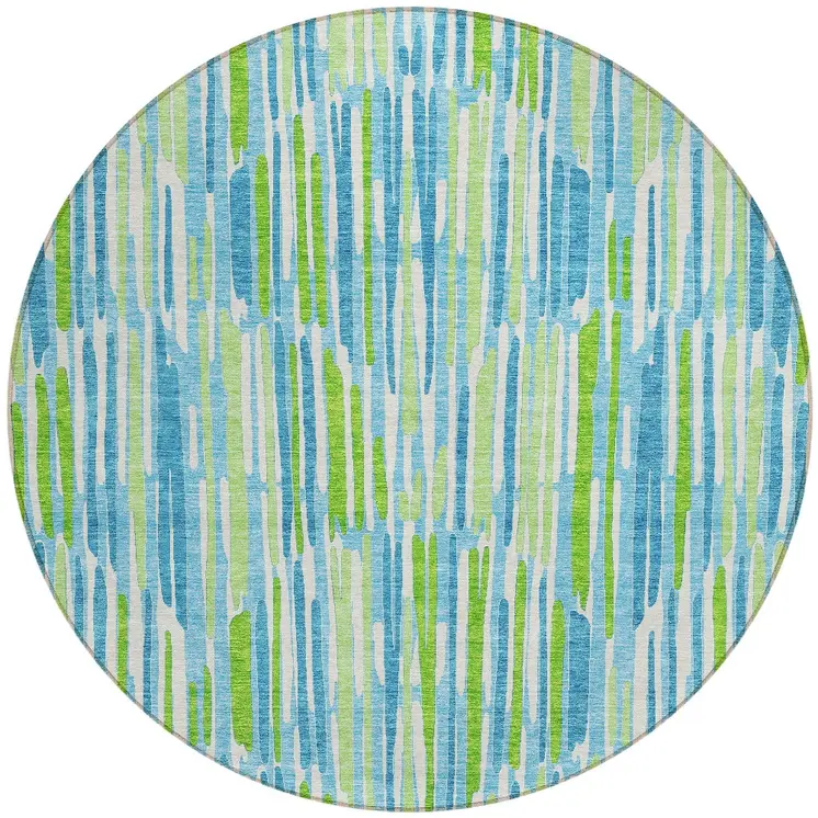 8' Aqua Teal Blue And Lime Green Round Abstract Washable Indoor Outdoor Area Rug