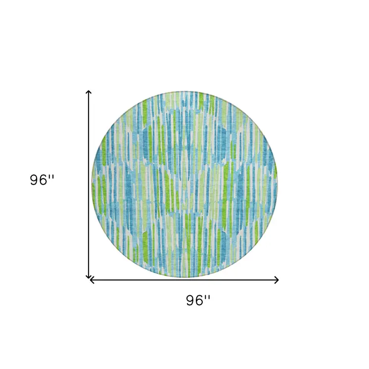 8' Aqua Teal Blue And Lime Green Round Abstract Washable Indoor Outdoor Area Rug