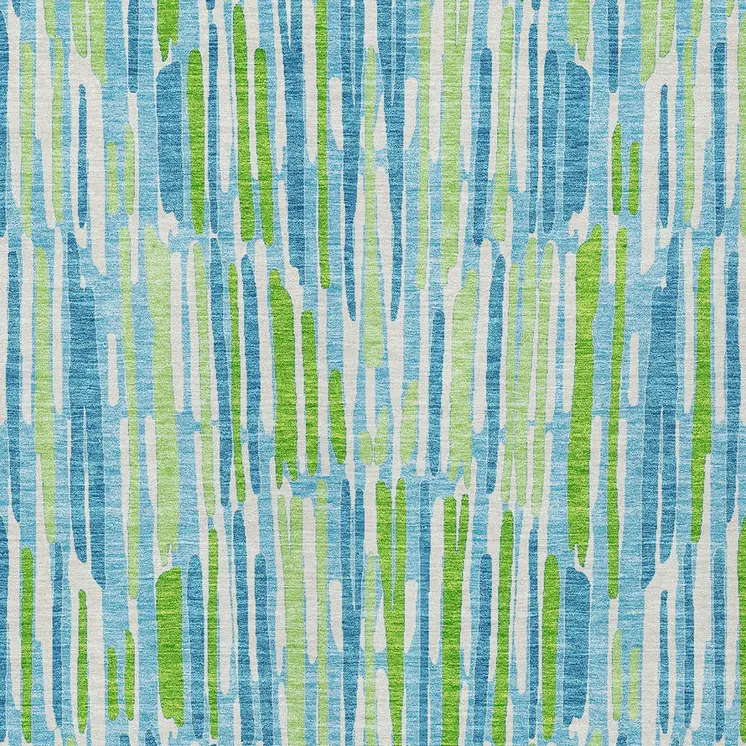 9' X 12' Aqua Teal Blue And Lime Green Abstract Washable Indoor Outdoor Area Rug