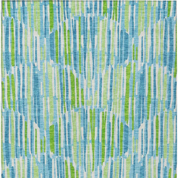 10' X 14' Aqua Teal Blue And Lime Green Abstract Washable Indoor Outdoor Area Rug
