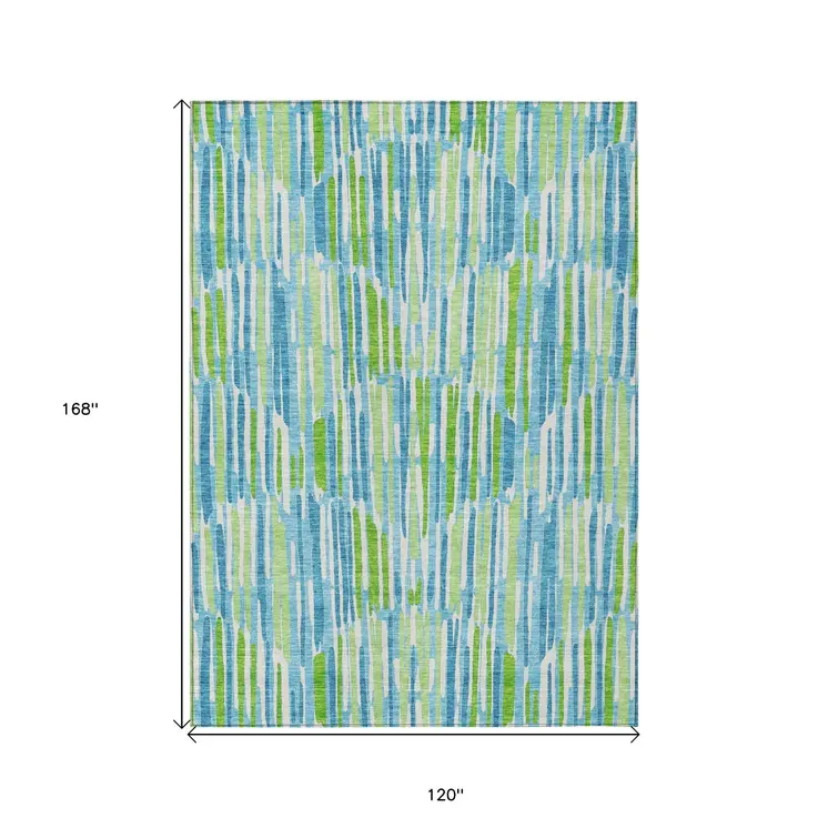 10' X 14' Aqua Teal Blue And Lime Green Abstract Washable Indoor Outdoor Area Rug