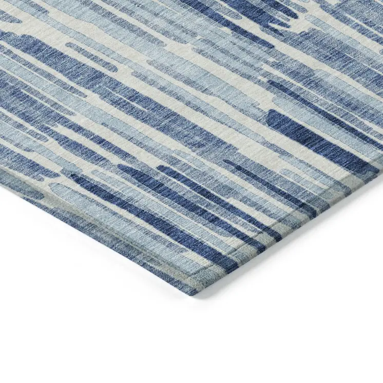 5' X 8' Navy Blue And Sky Blue Abstract Washable Indoor Outdoor Area Rug