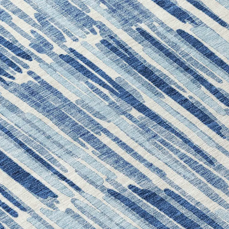 8' Navy Blue And Sky Blue Round Abstract Washable Indoor Outdoor Area Rug
