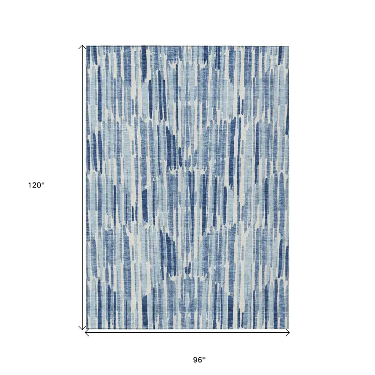 8' X 10' Navy Blue And Sky Blue Abstract Washable Indoor Outdoor Area Rug
