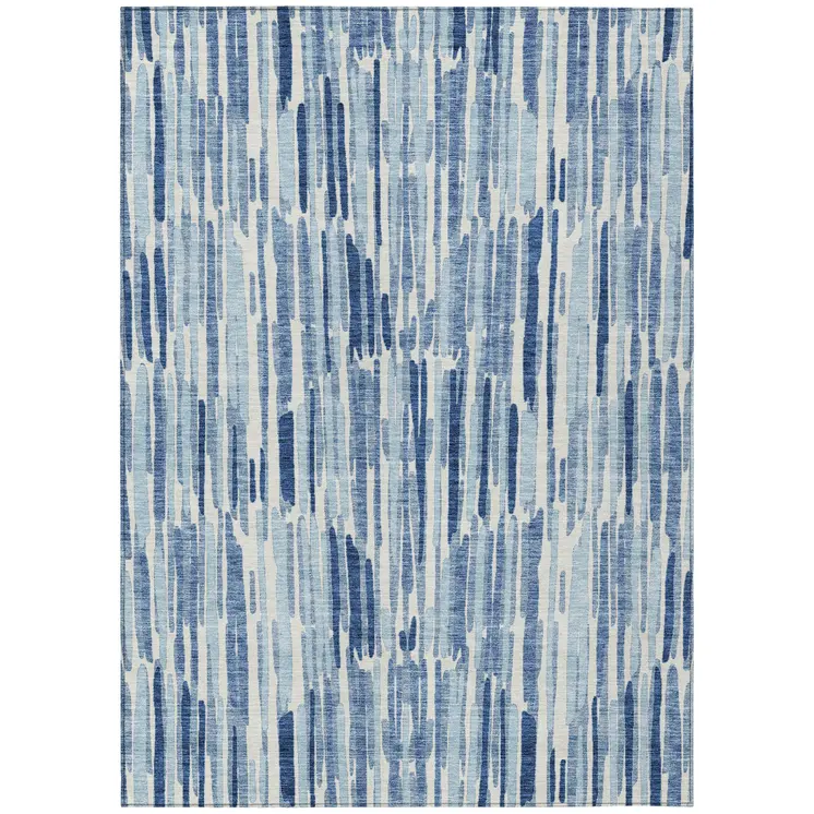8' X 10' Navy Blue And Sky Blue Abstract Washable Indoor Outdoor Area Rug