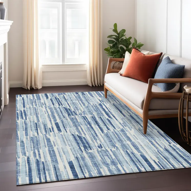 8' X 10' Navy Blue And Sky Blue Abstract Washable Indoor Outdoor Area Rug