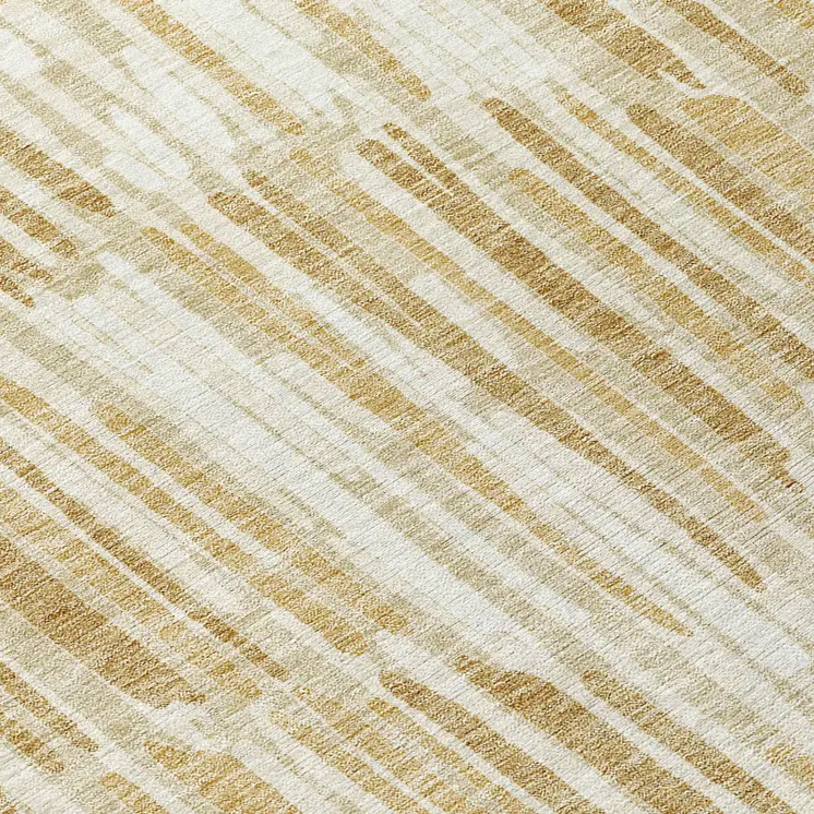 8' Gold Beige And Ivory Round Abstract Washable Indoor Outdoor Area Rug
