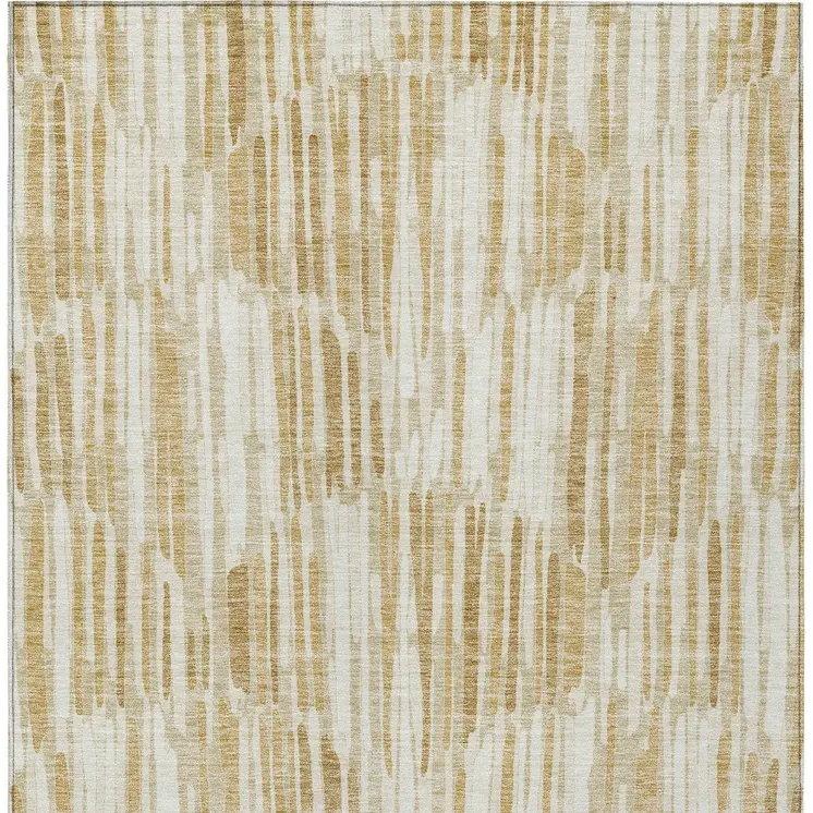 8' X 10' Gold Beige And Ivory Abstract Washable Indoor Outdoor Area Rug