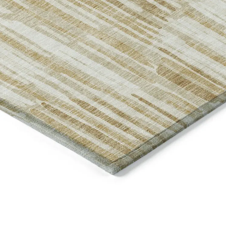 8' X 10' Gold Beige And Ivory Abstract Washable Indoor Outdoor Area Rug