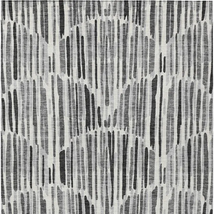 3' X 5' Gray Ivory And Charcoal Abstract Washable Indoor Outdoor Area Rug