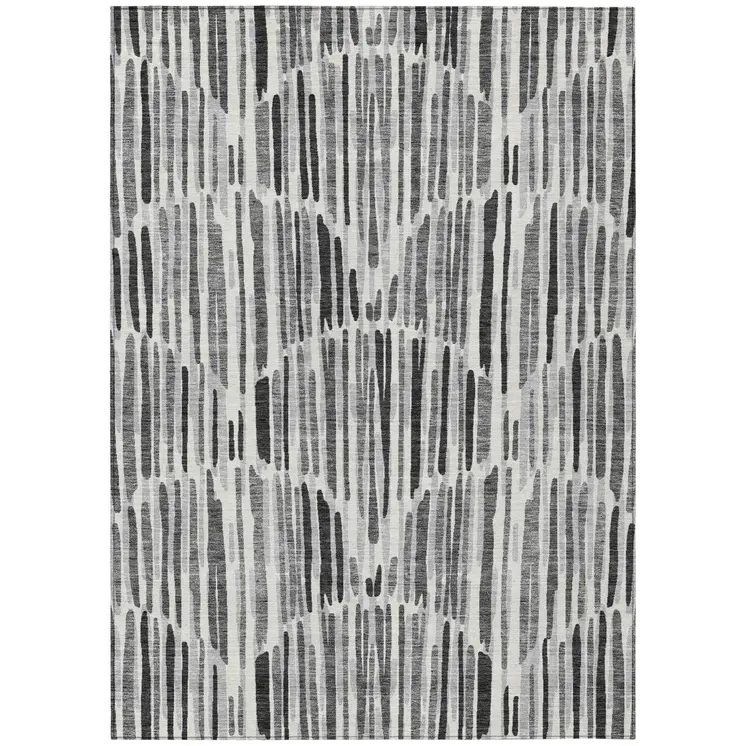 3' X 5' Gray Ivory And Charcoal Abstract Washable Indoor Outdoor Area Rug
