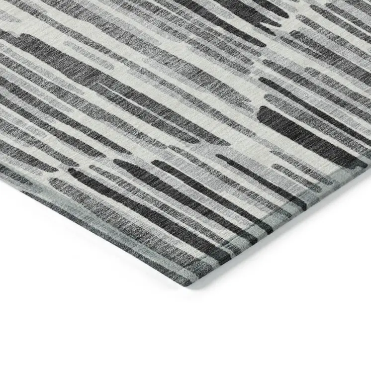 3' X 5' Gray Ivory And Charcoal Abstract Washable Indoor Outdoor Area Rug
