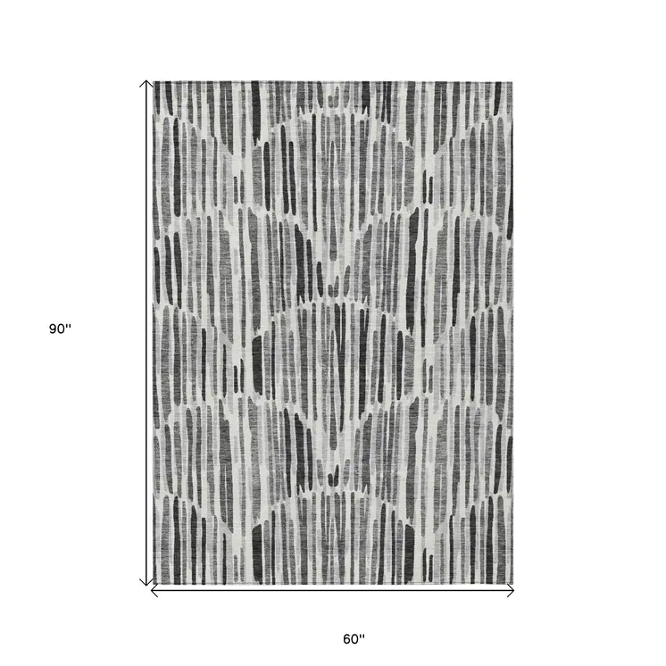 5' X 8' Gray Ivory And Charcoal Abstract Washable Indoor Outdoor Area Rug