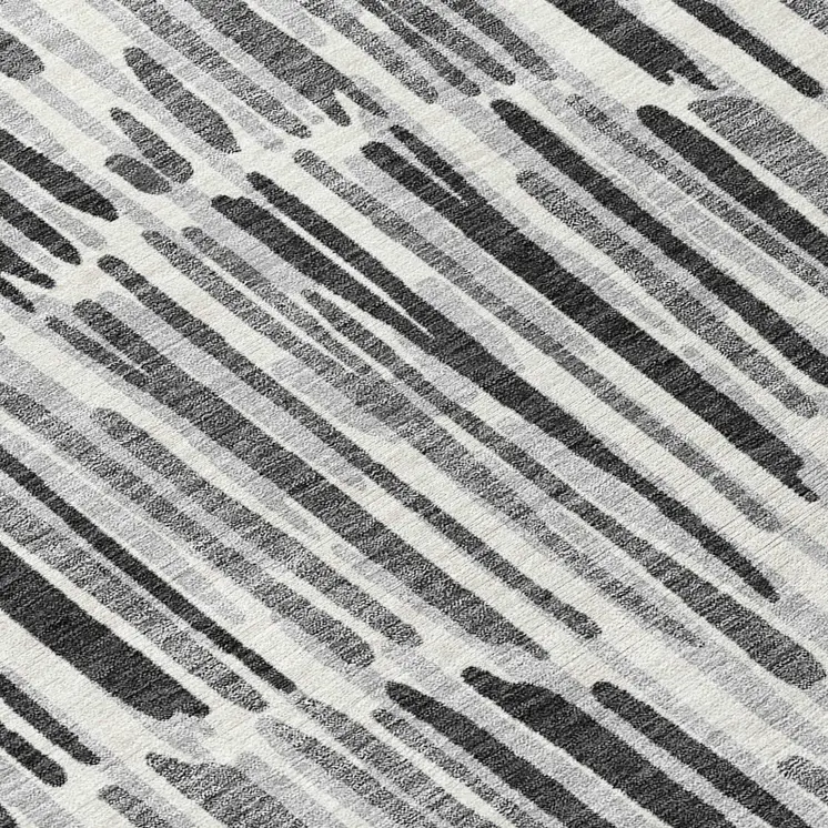 8' Gray Ivory And Charcoal Round Abstract Washable Indoor Outdoor Area Rug