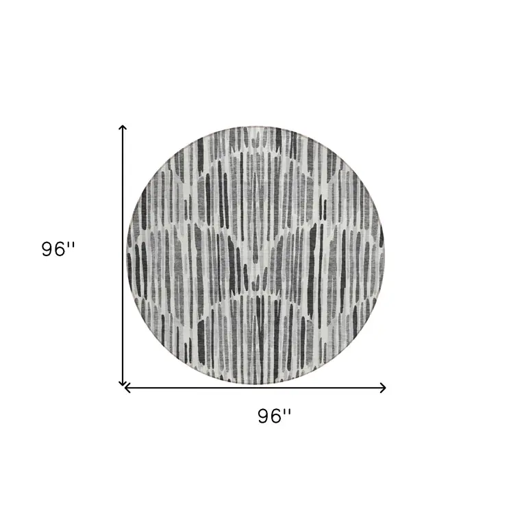 8' Gray Ivory And Charcoal Round Abstract Washable Indoor Outdoor Area Rug