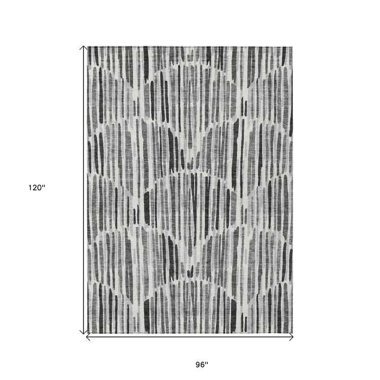 8' X 10' Gray Ivory And Charcoal Abstract Washable Indoor Outdoor Area Rug