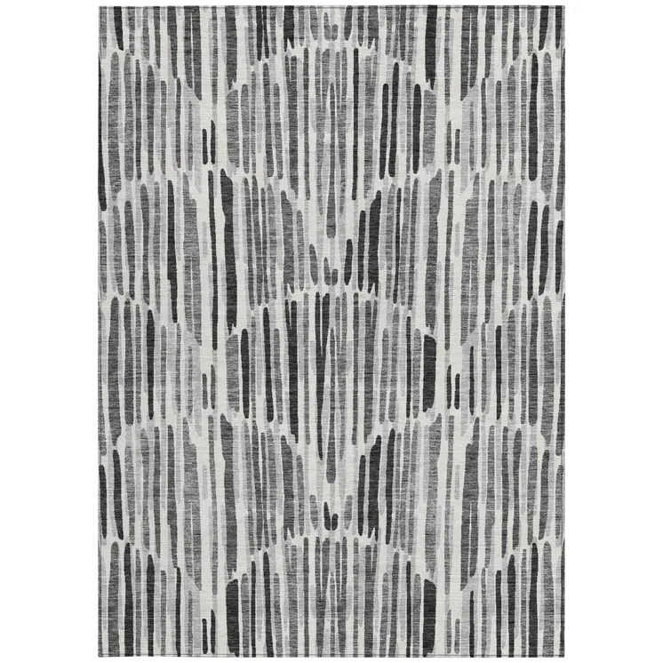 9' X 12' Gray Ivory And Charcoal Abstract Washable Indoor Outdoor Area Rug