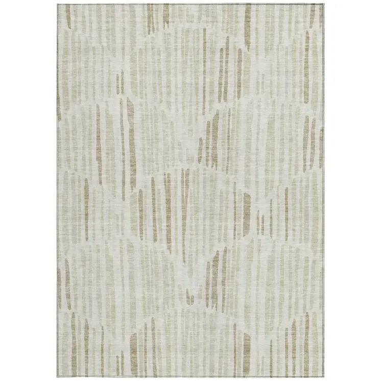 3' X 5' Ivory Beige And Taupe Abstract Washable Indoor Outdoor Area Rug
