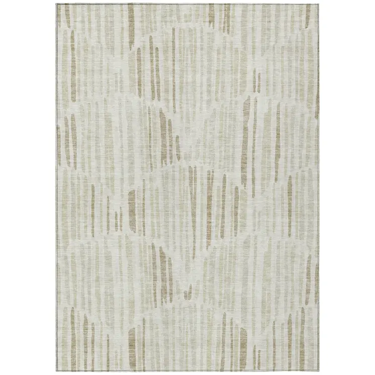 3' X 5' Ivory Beige And Taupe Abstract Washable Indoor Outdoor Area Rug