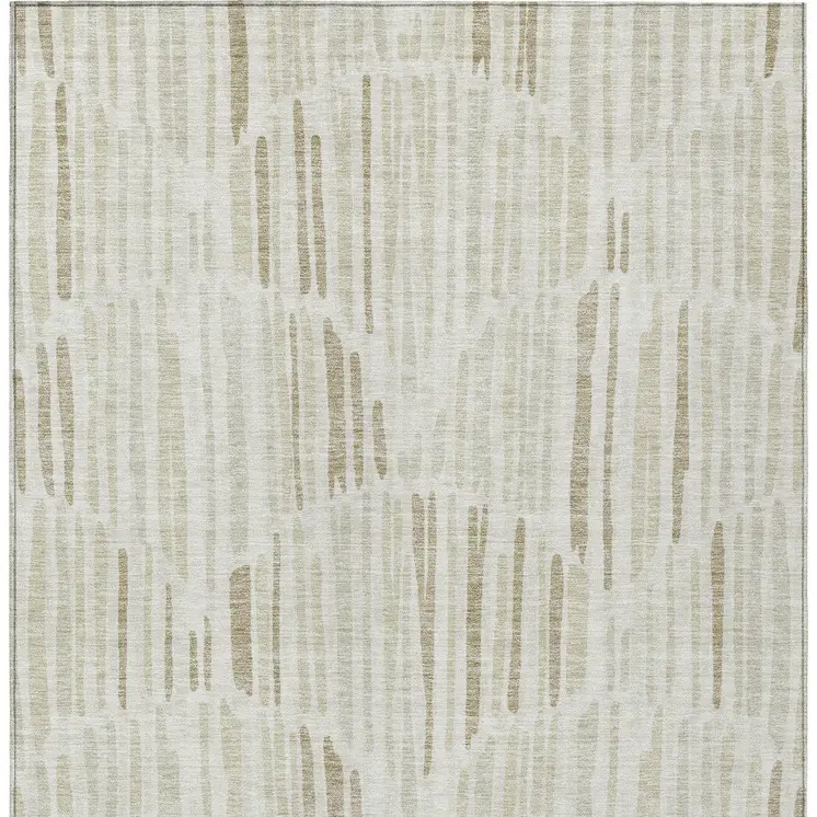 3' X 5' Ivory Beige And Taupe Abstract Washable Indoor Outdoor Area Rug