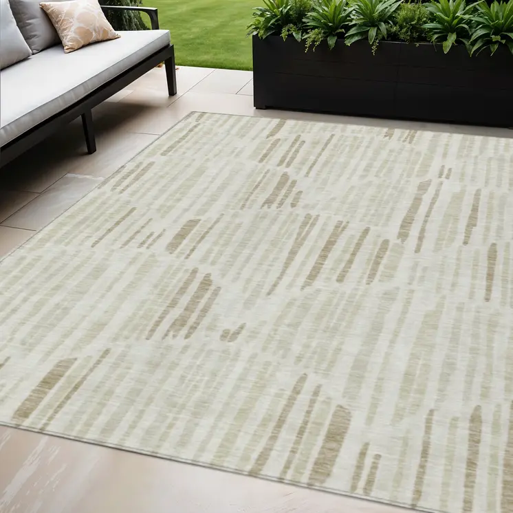 5' X 8' Ivory Beige And Taupe Abstract Washable Indoor Outdoor Area Rug