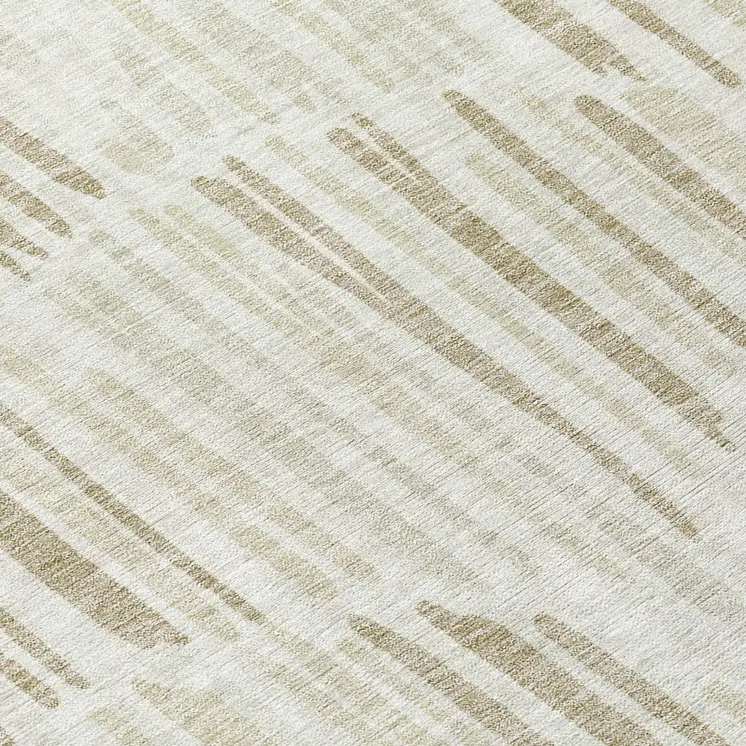 8' Ivory Beige And Taupe Round Abstract Washable Indoor Outdoor Area Rug