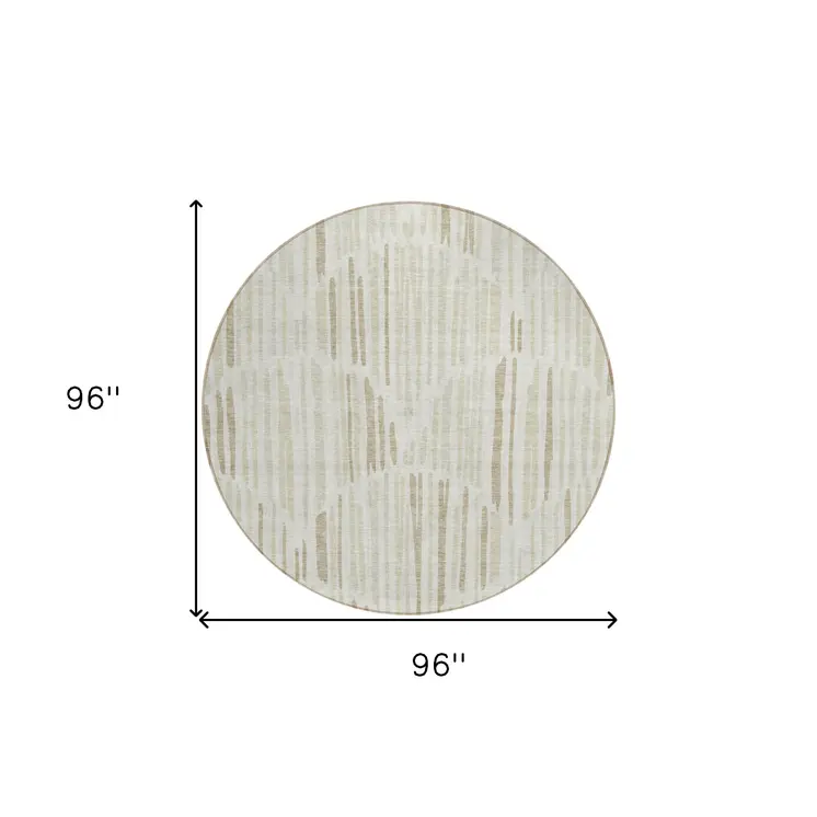 8' Ivory Beige And Taupe Round Abstract Washable Indoor Outdoor Area Rug