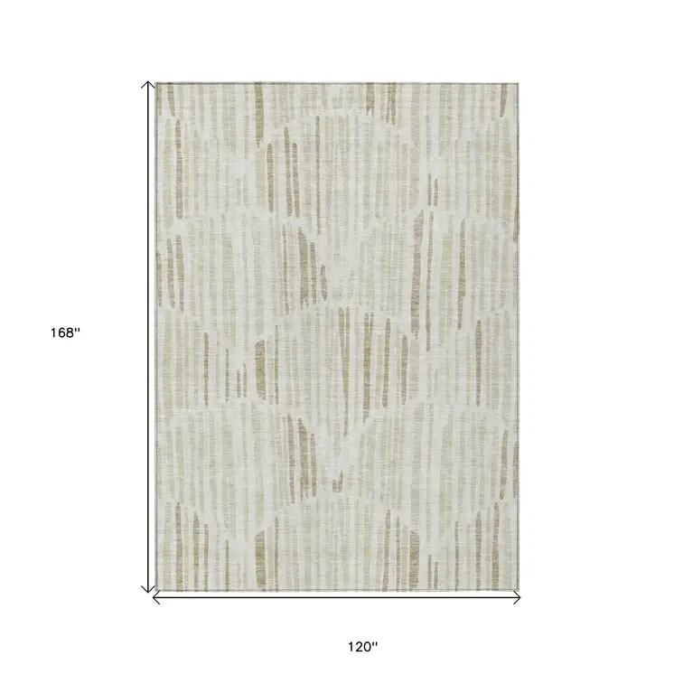10' X 14' Ivory Beige And Taupe Abstract Washable Indoor Outdoor Area Rug
