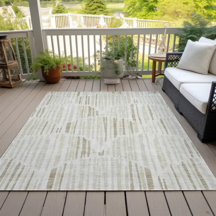 10' X 14' Ivory Beige And Taupe Abstract Washable Indoor Outdoor Area Rug
