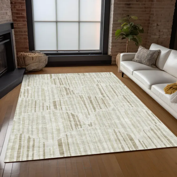 10' X 14' Ivory Beige And Taupe Abstract Washable Indoor Outdoor Area Rug