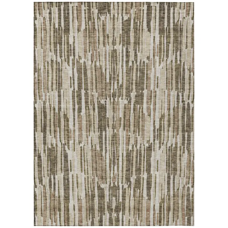 3' X 5' Brown And Taupe Abstract Washable Indoor Outdoor Area Rug