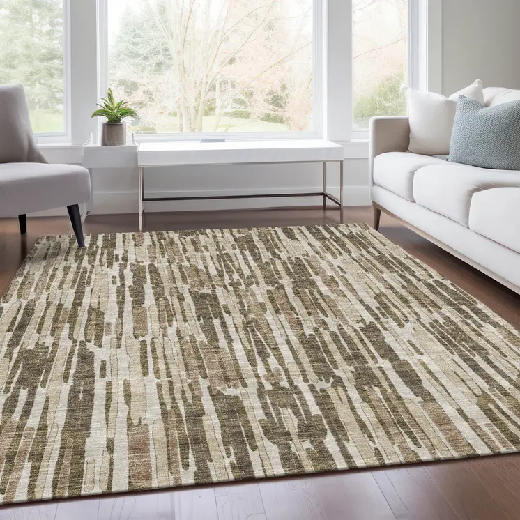 3' X 5' Brown And Taupe Abstract Washable Indoor Outdoor Area Rug