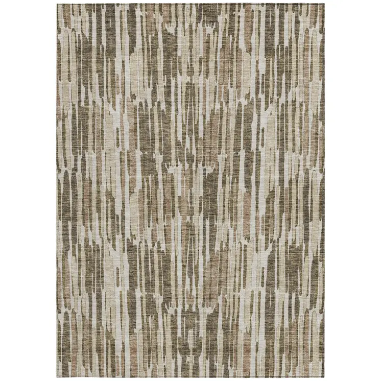 5' X 8' Brown And Taupe Abstract Washable Indoor Outdoor Area Rug