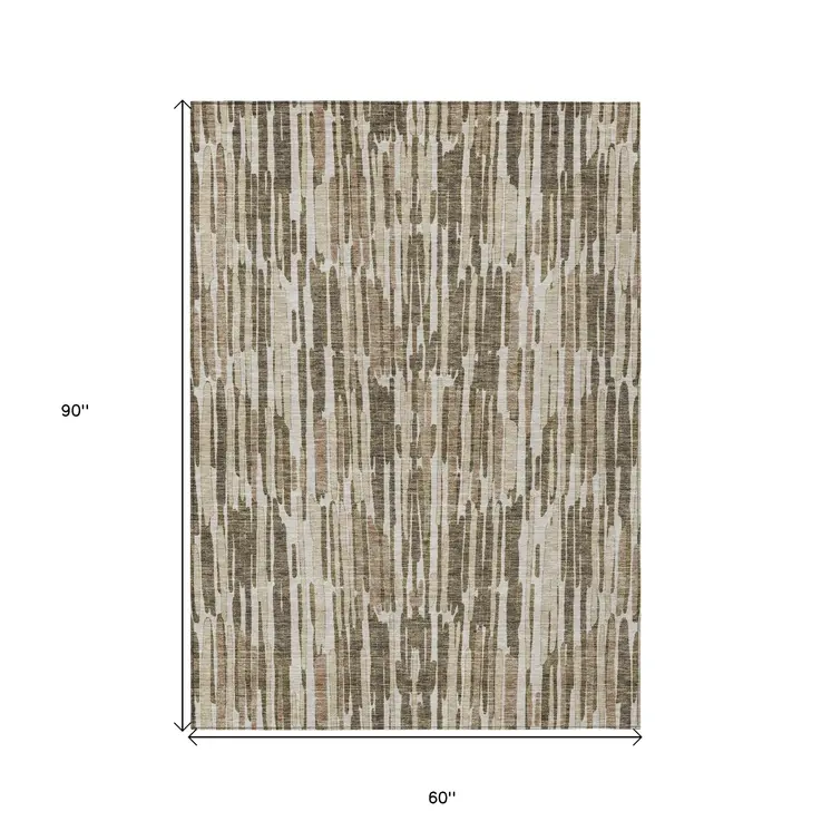 5' X 8' Brown And Taupe Abstract Washable Indoor Outdoor Area Rug