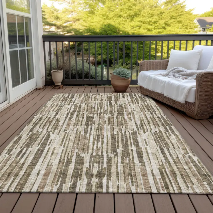 5' X 8' Brown And Taupe Abstract Washable Indoor Outdoor Area Rug