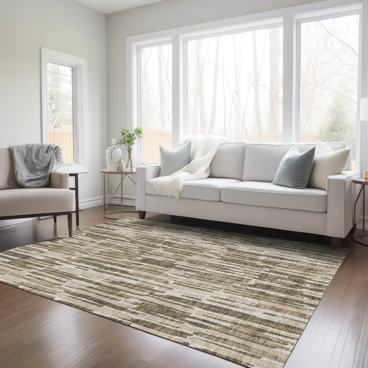 5' X 8' Brown And Taupe Abstract Washable Indoor Outdoor Area Rug