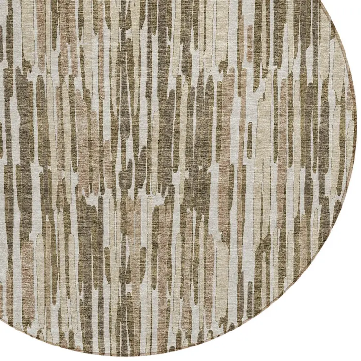 8' Brown And Taupe Round Abstract Washable Indoor Outdoor Area Rug