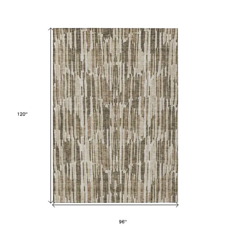 8' X 10' Brown And Taupe Abstract Washable Indoor Outdoor Area Rug