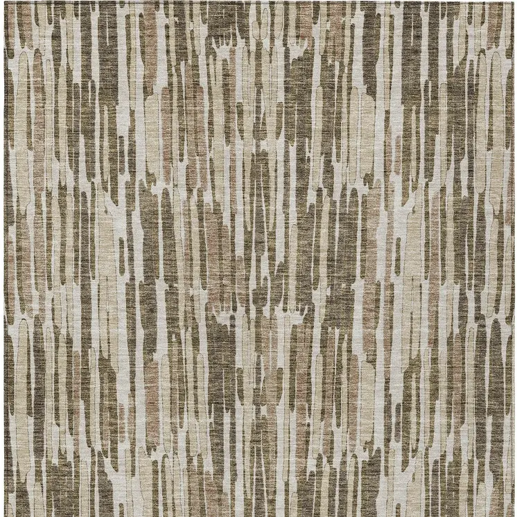 9' X 12' Brown And Taupe Abstract Washable Indoor Outdoor Area Rug