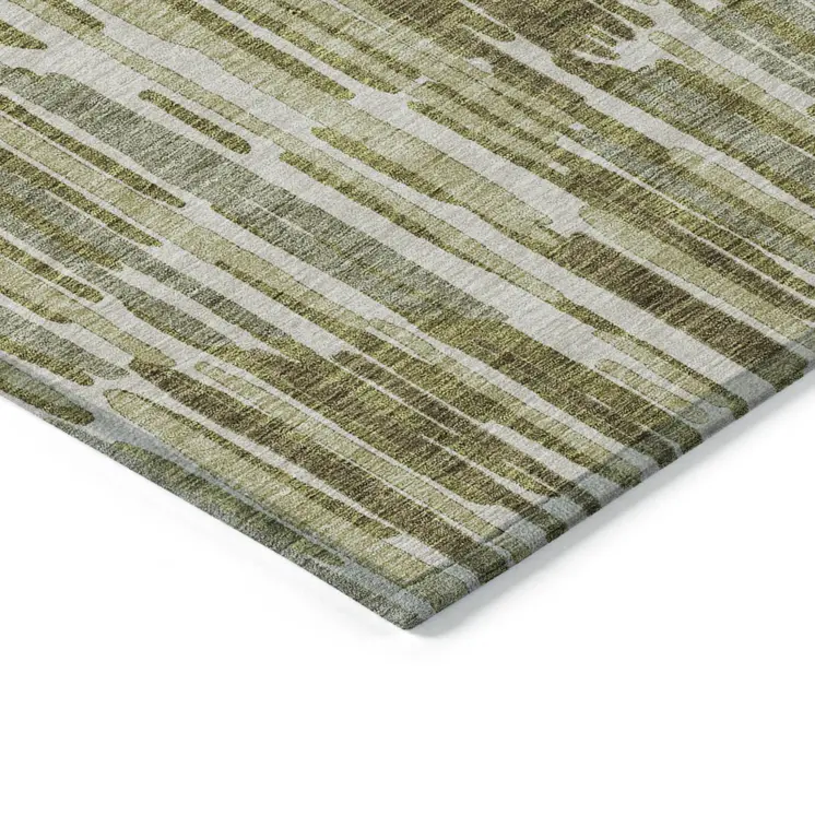 3' X 5' Olive Green Brown And Beige Abstract Washable Indoor Outdoor Area Rug