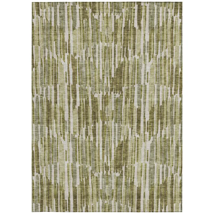 5' X 8' Olive Green Brown And Beige Abstract Washable Indoor Outdoor Area Rug