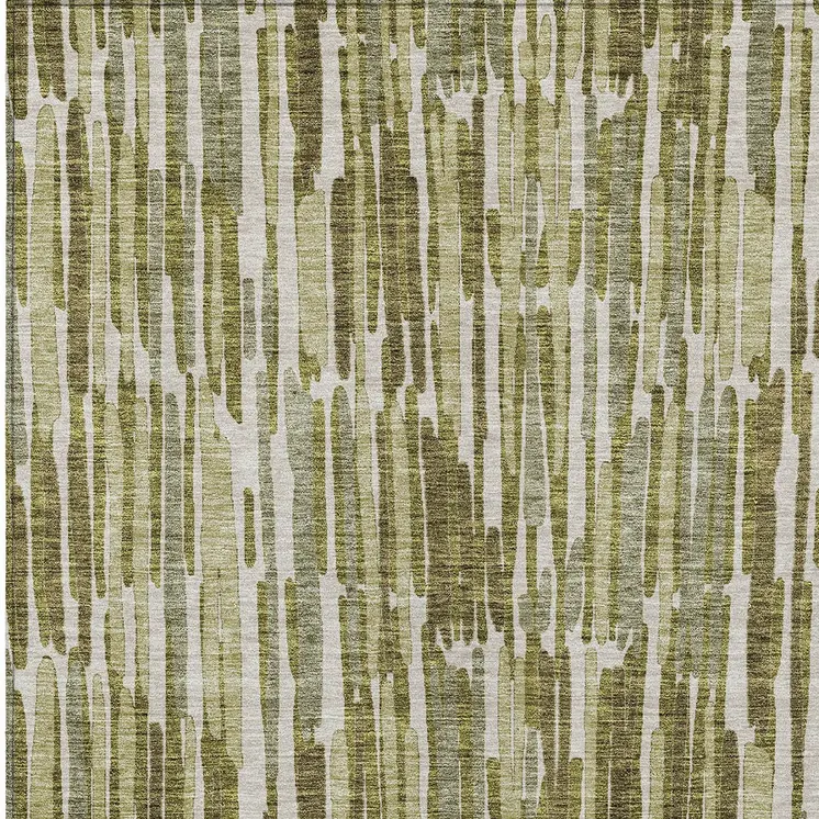 5' X 8' Olive Green Brown And Beige Abstract Washable Indoor Outdoor Area Rug