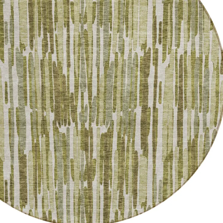 8' Olive Green Brown And Beige Round Abstract Washable Indoor Outdoor Area Rug