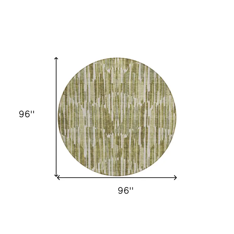 8' Olive Green Brown And Beige Round Abstract Washable Indoor Outdoor Area Rug