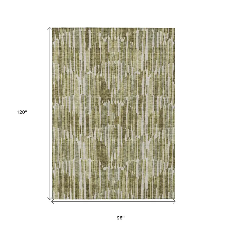 8' X 10' Olive Green Brown And Beige Abstract Washable Indoor Outdoor Area Rug